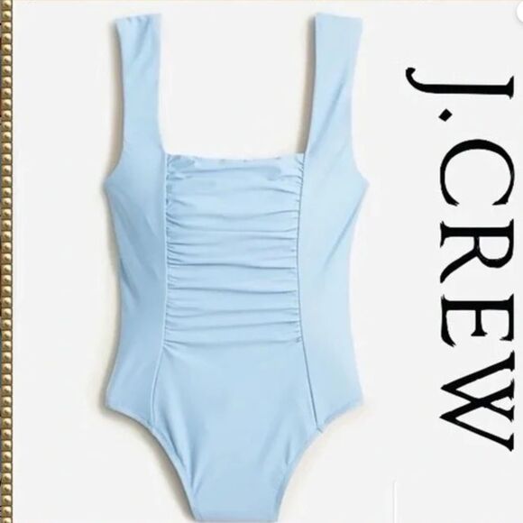 J. Crew Other - NWT J Crew Womens Swimsuit Ruched Squareneck One Piece Blue Mist BF17